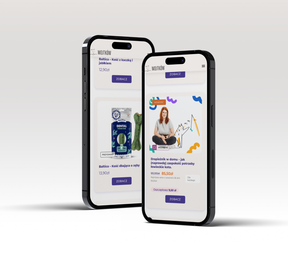 Widok wersji mobilnej platformy edukacyjnej Wojtków Szkolenia